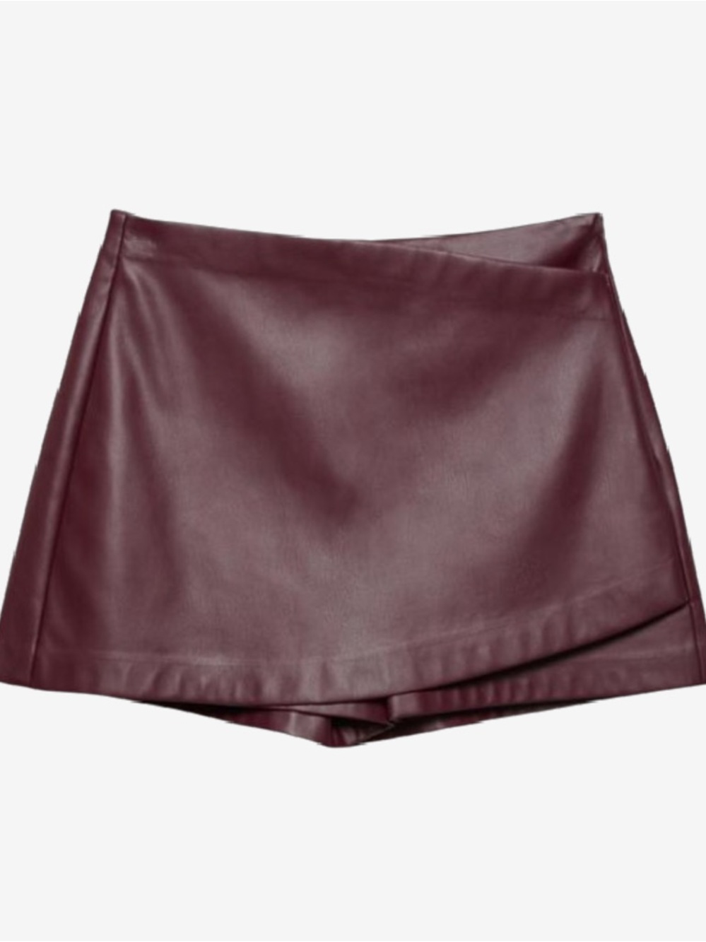 stradivarius Burgundy Faux Leather Wrap-Front Skort